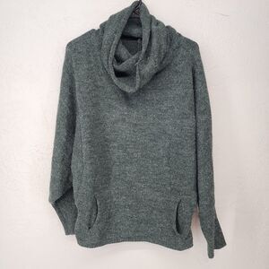 Emerald Green Wool Knit Cowl Neck Batwing Sweater Pouch Pocket Size Unknown or L